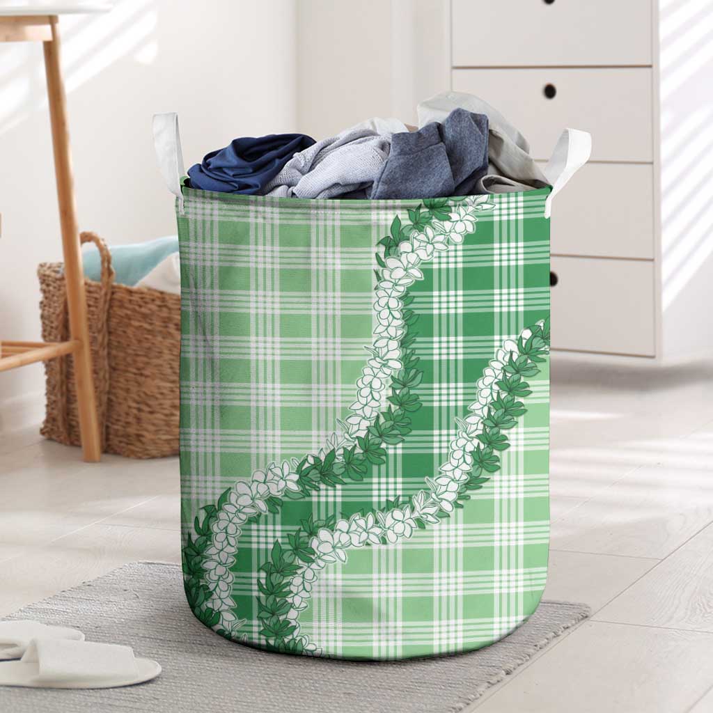 Green Hawaii Palaka Laundry Basket Hawaiian Honohono Lei
