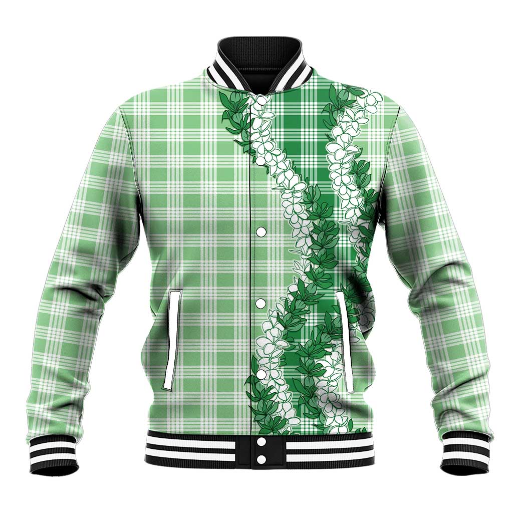 Green Hawaii Palaka Baseball Jacket Hawaiian Honohono Lei