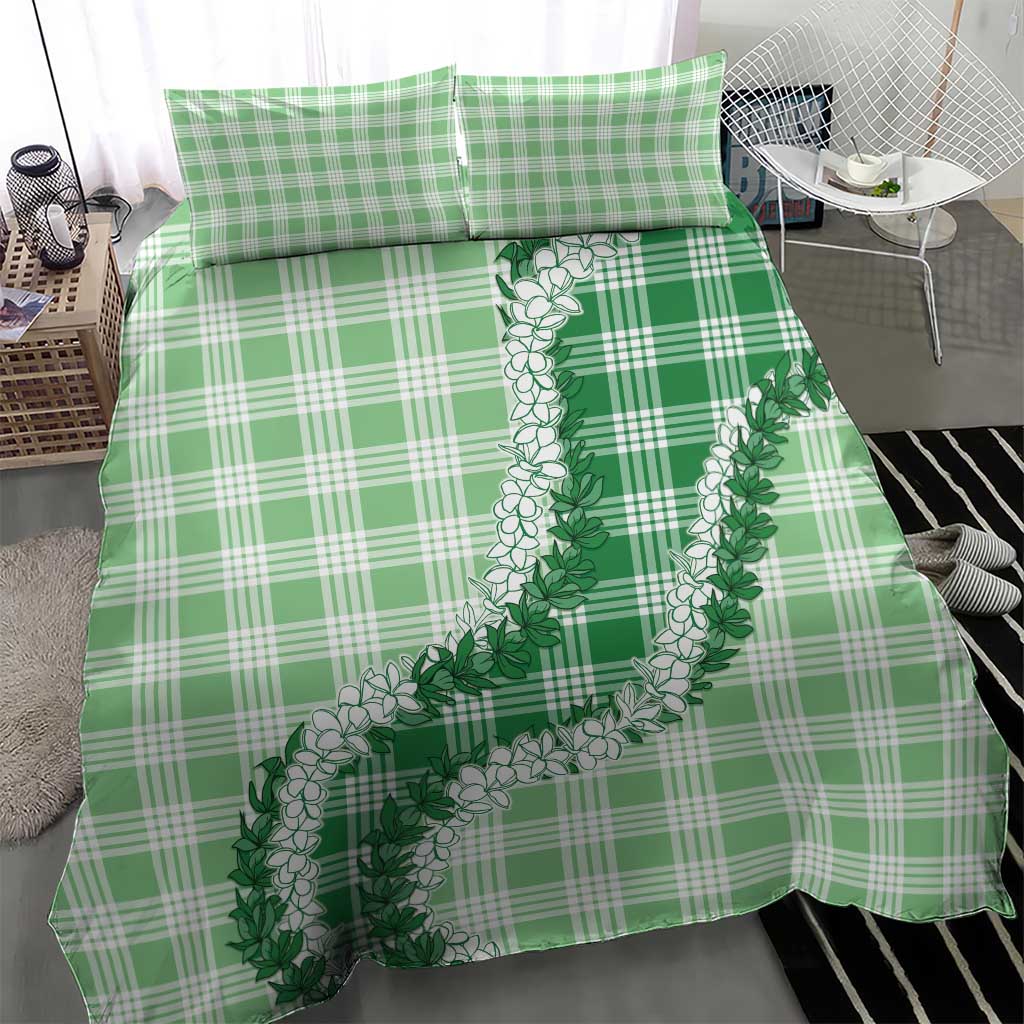 Green Hawaii Palaka Bedding Set Hawaiian Honohono Lei