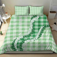 Green Hawaii Palaka Bedding Set Hawaiian Honohono Lei