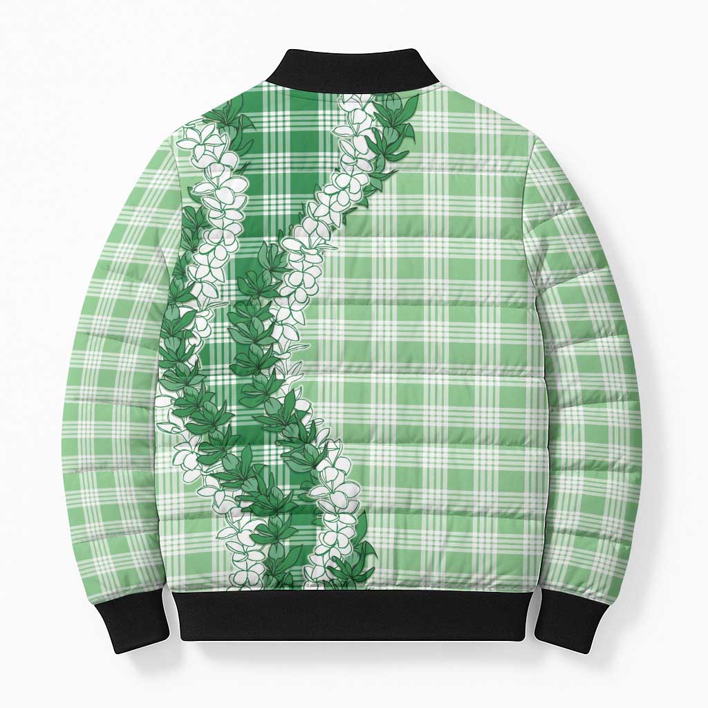 Green Hawaii Palaka Bomber Puffer Jacket Hawaiian Honohono Lei LT05 - Polynesian Pride