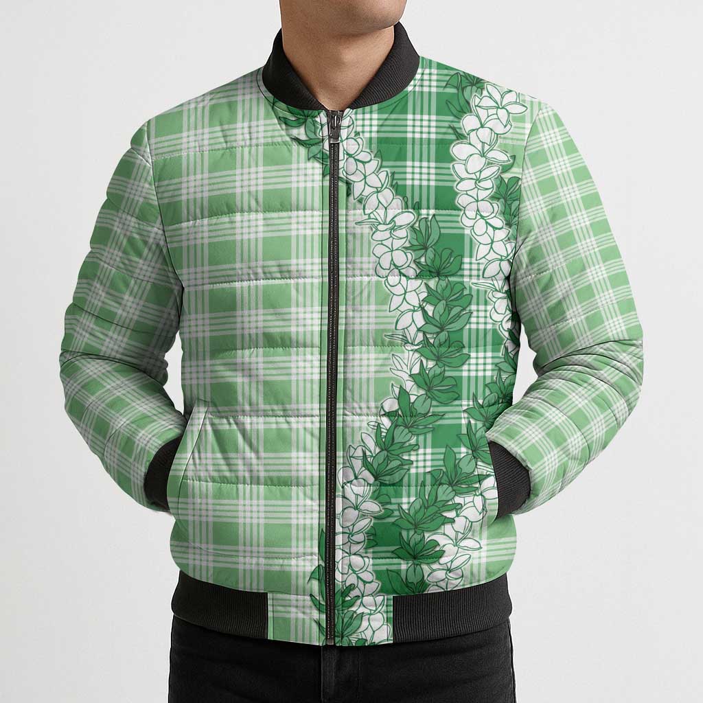 Green Hawaii Palaka Bomber Puffer Jacket Hawaiian Honohono Lei LT05 - Polynesian Pride