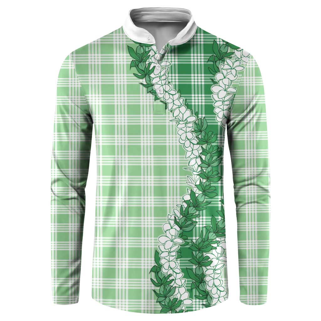 Green Hawaii Palaka Button Sweatshirt Hawaiian Honohono Lei
