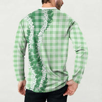 Green Hawaii Palaka Button Sweatshirt Hawaiian Honohono Lei