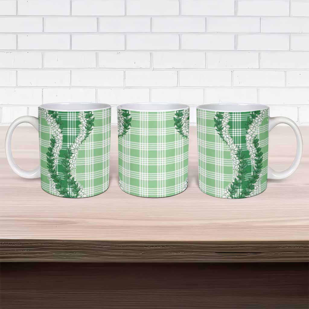 Green Hawaii Palaka Ceramic Mug Hawaiian Honohono Lei