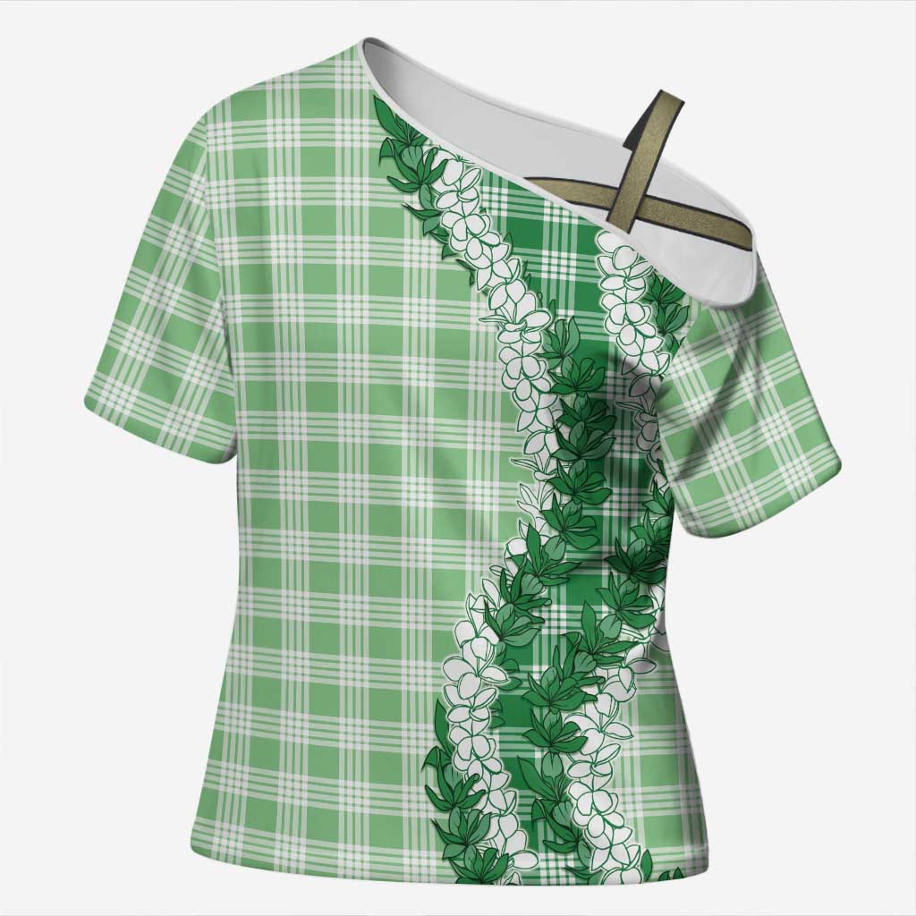 Green Hawaii Palaka Cross Shoulder Shirt Hawaiian Honohono Lei