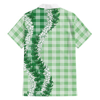 Green Hawaii Palaka Family Matching Off The Shoulder Long Sleeve Dress and Hawaiian Shirt Hawaiian Honohono Lei