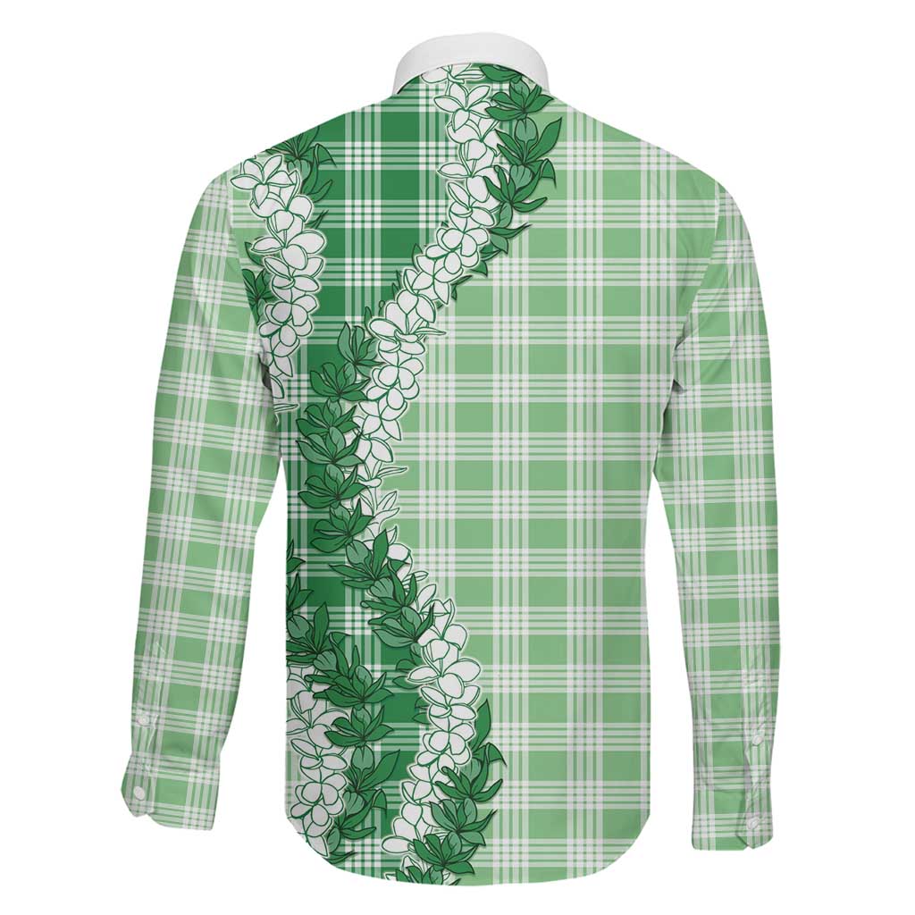 Green Hawaii Palaka Family Matching Off The Shoulder Long Sleeve Dress and Hawaiian Shirt Hawaiian Honohono Lei