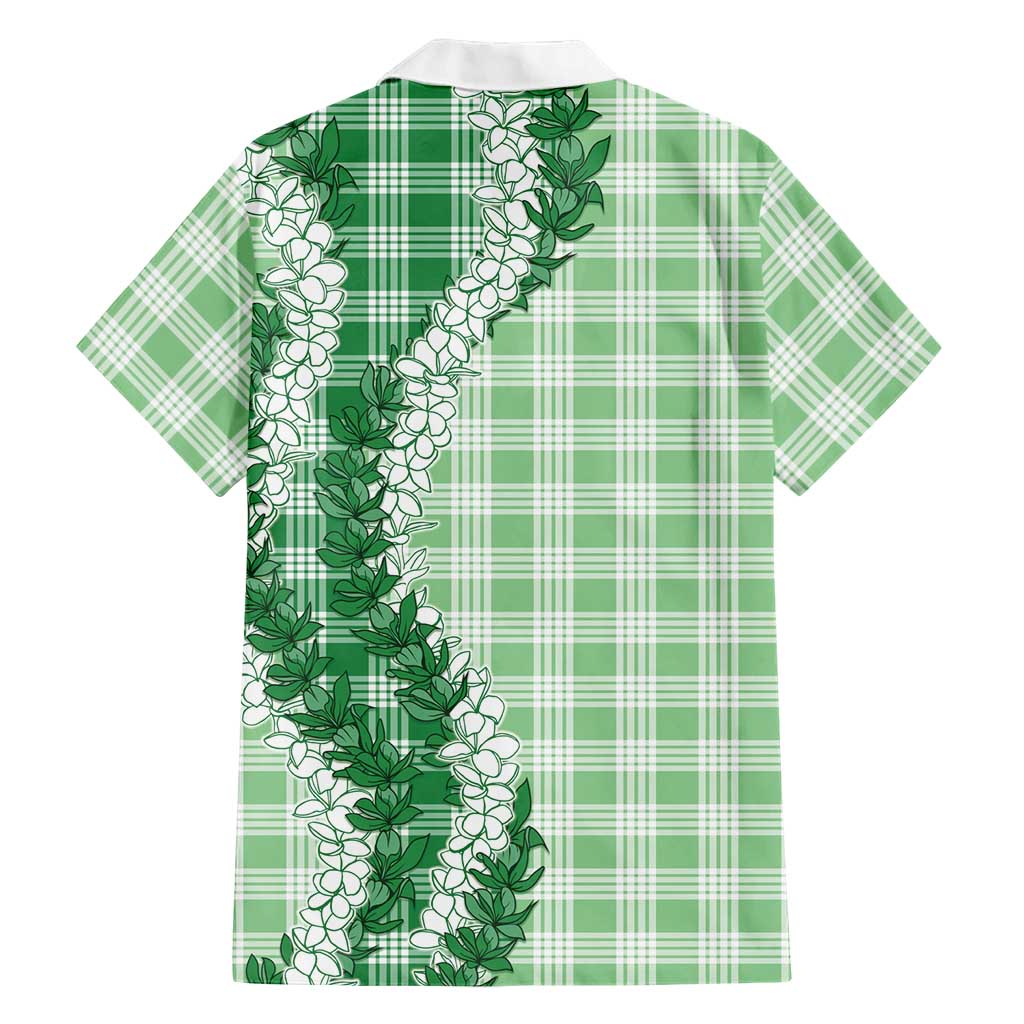 Green Hawaii Palaka Family Matching Off Shoulder Maxi Dress and Hawaiian Shirt Hawaiian Honohono Lei