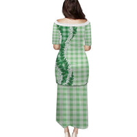Green Hawaii Palaka Family Matching Puletasi and Hawaiian Shirt Hawaiian Honohono Lei