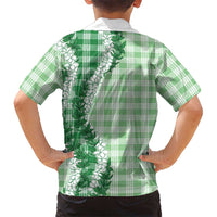 Green Hawaii Palaka Family Matching Short Sleeve Bodycon Dress and Hawaiian Shirt Hawaiian Honohono Lei