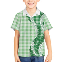 Green Hawaii Palaka Family Matching Summer Maxi Dress and Hawaiian Shirt Hawaiian Honohono Lei
