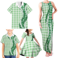 Green Hawaii Palaka Family Matching Tank Maxi Dress and Hawaiian Shirt Hawaiian Honohono Lei