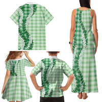 Green Hawaii Palaka Family Matching Tank Maxi Dress and Hawaiian Shirt Hawaiian Honohono Lei