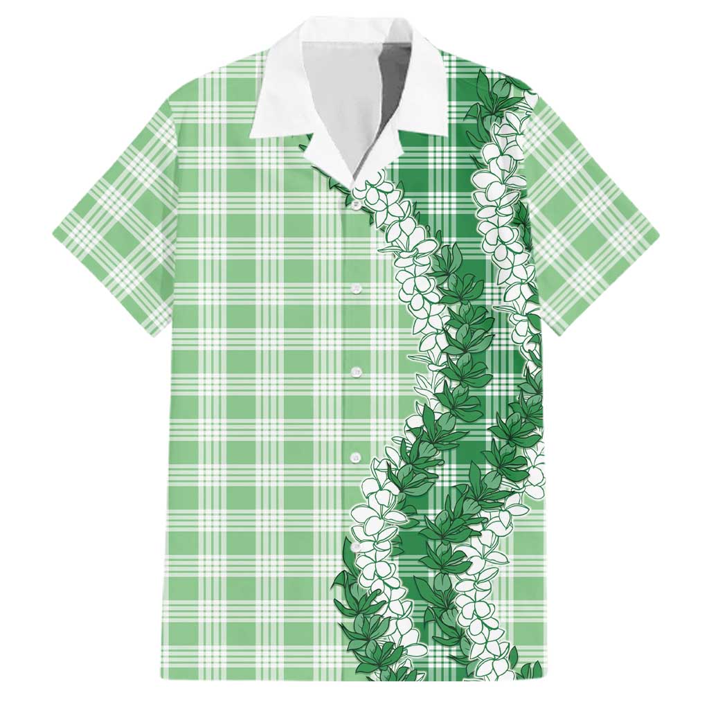 Green Hawaii Palaka Family Matching Tank Maxi Dress and Hawaiian Shirt Hawaiian Honohono Lei