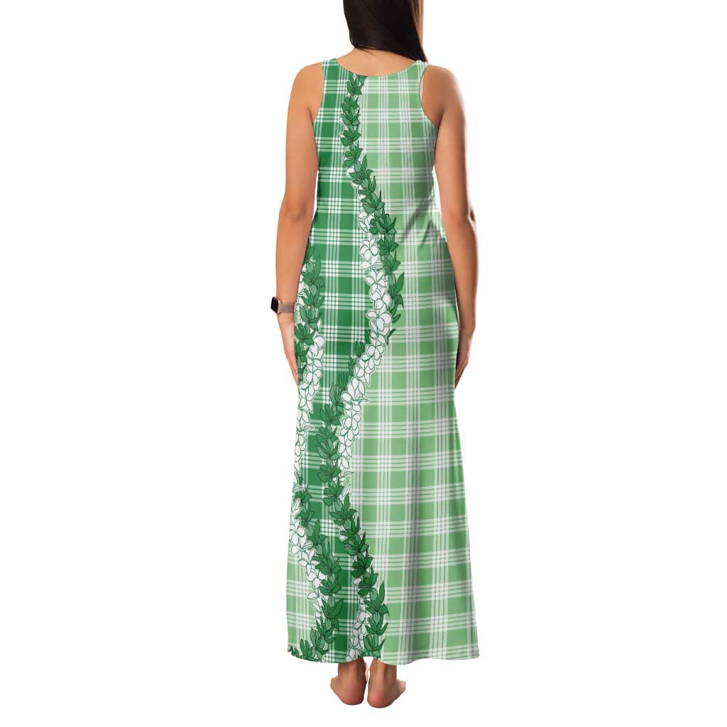 Green Hawaii Palaka Family Matching Tank Maxi Dress and Hawaiian Shirt Hawaiian Honohono Lei