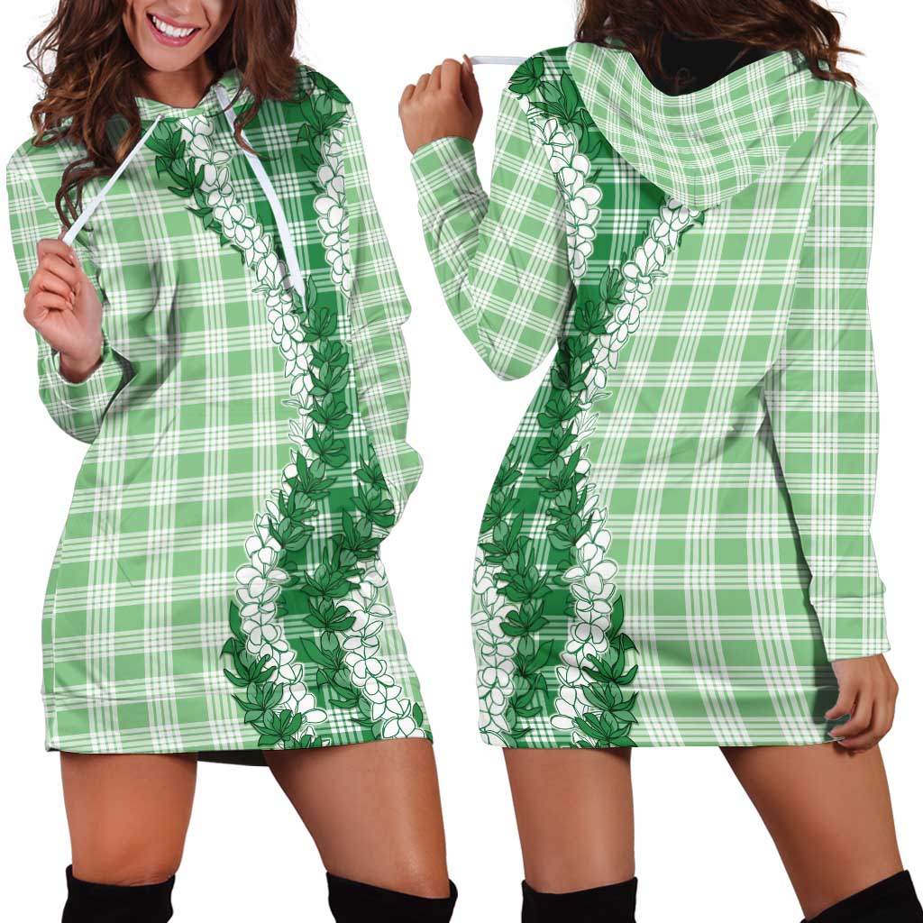Green Hawaii Palaka Hoodie Dress Hawaiian Honohono Lei