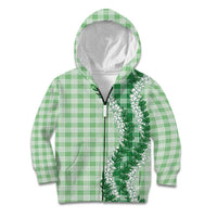 Green Hawaii Palaka Kid Hoodie Hawaiian Honohono Lei
