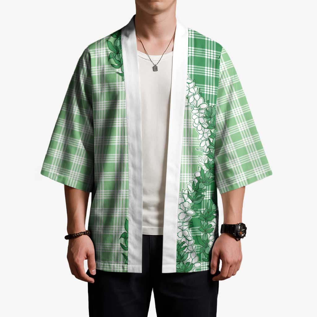 Green Hawaii Palaka Kimono Hawaiian Honohono Lei