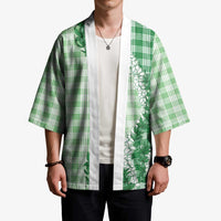 Green Hawaii Palaka Kimono Hawaiian Honohono Lei