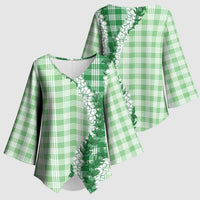 Green Hawaii Palaka Kimono Sleeve Blouse Hawaiian Honohono Lei