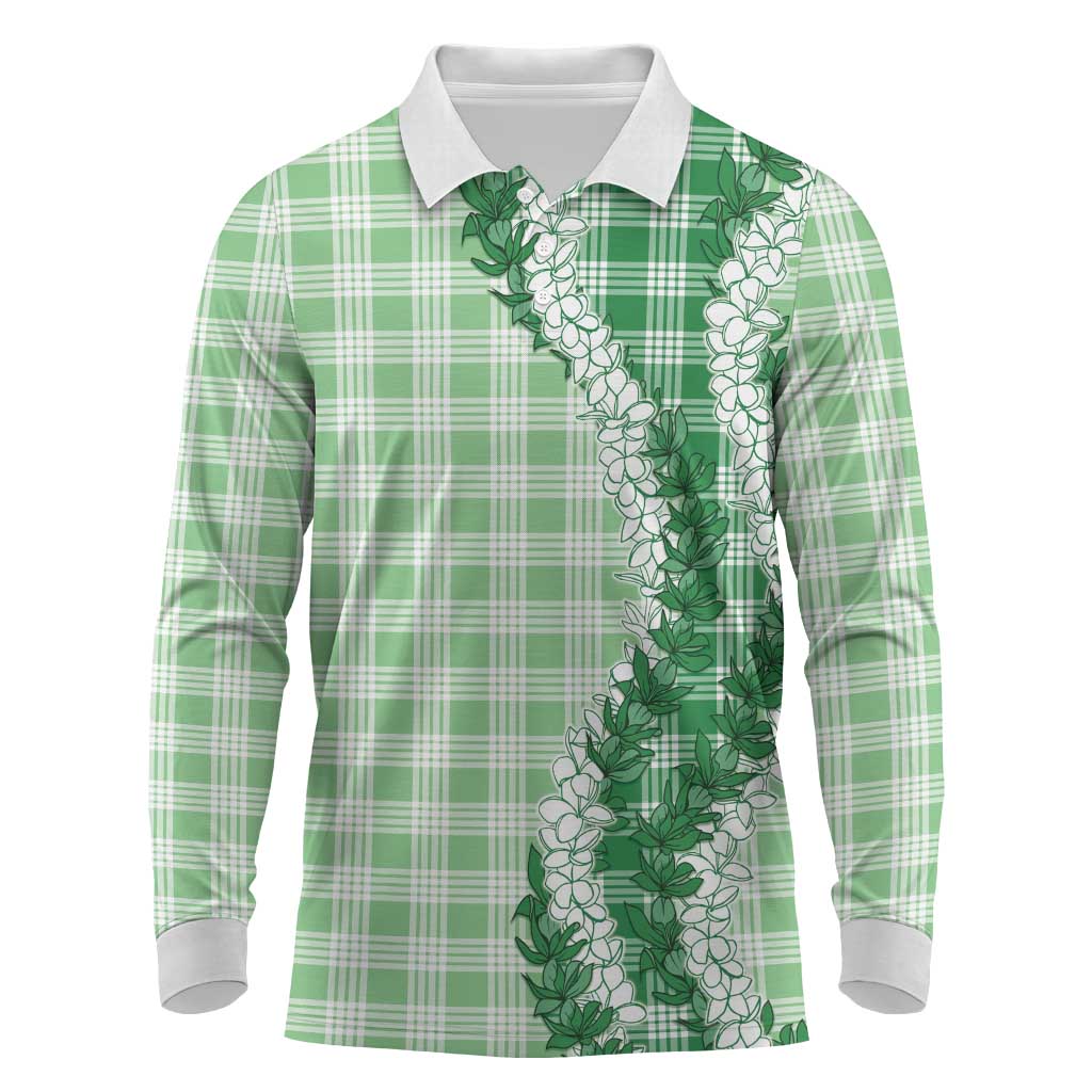 Green Hawaii Palaka Long Sleeve Polo Shirt Hawaiian Honohono Lei LT05 Green - Polynesian Pride