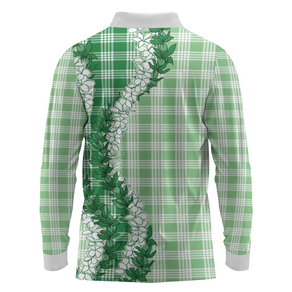 Green Hawaii Palaka Long Sleeve Polo Shirt Hawaiian Honohono Lei LT05 - Polynesian Pride
