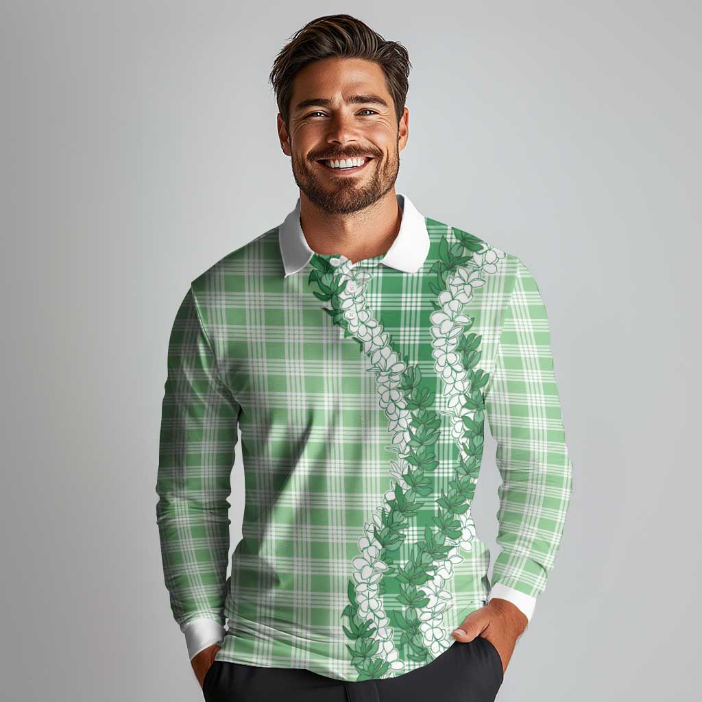 Green Hawaii Palaka Long Sleeve Polo Shirt Hawaiian Honohono Lei LT05 - Polynesian Pride