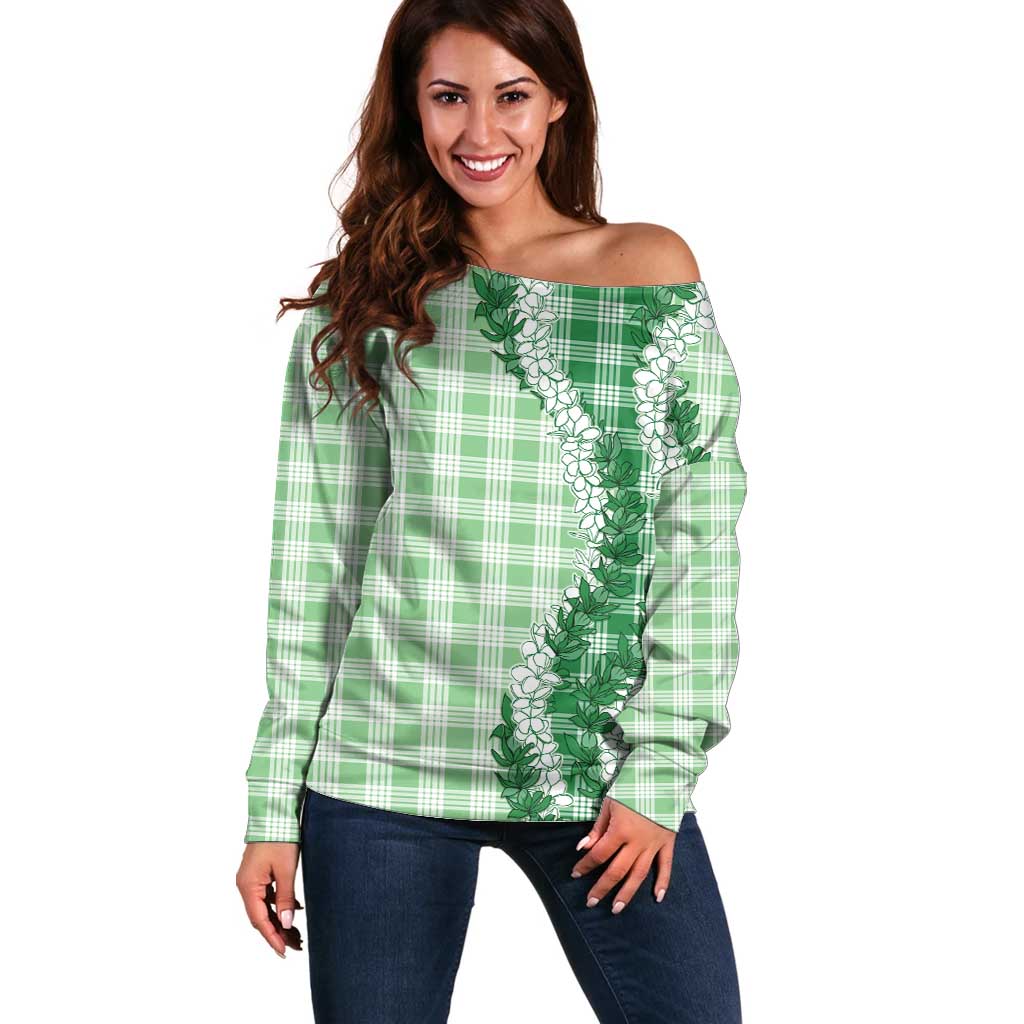 Green Hawaii Palaka Off Shoulder Sweater Hawaiian Honohono Lei LT05 Women Green - Polynesian Pride