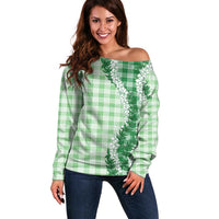 Green Hawaii Palaka Off Shoulder Sweater Hawaiian Honohono Lei LT05 Women Green - Polynesian Pride