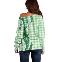 Green Hawaii Palaka Off Shoulder Sweater Hawaiian Honohono Lei LT05 - Polynesian Pride