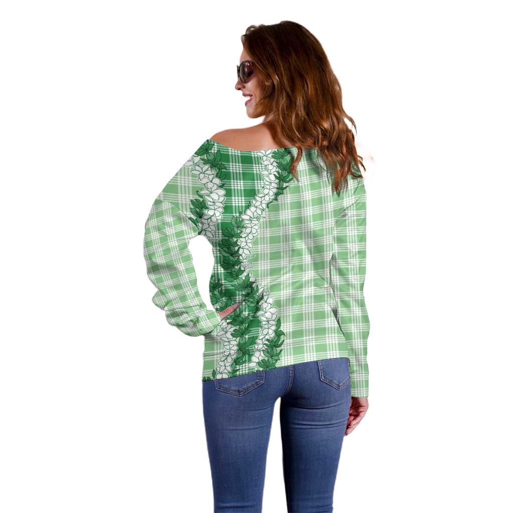 Green Hawaii Palaka Off Shoulder Sweater Hawaiian Honohono Lei LT05 - Polynesian Pride