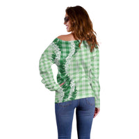 Green Hawaii Palaka Off Shoulder Sweater Hawaiian Honohono Lei LT05 - Polynesian Pride