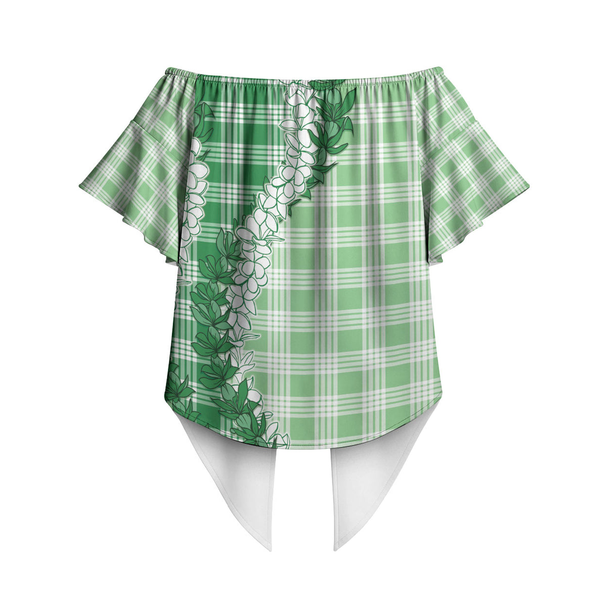 Green Hawaii Palaka Off Shoulder Wrap Waist Top Hawaiian Honohono Lei LT05 - Polynesian Pride