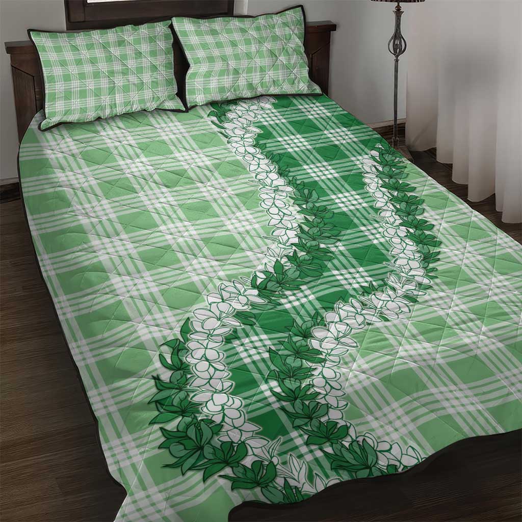 Green Hawaii Palaka Quilt Bed Set Hawaiian Honohono Lei LT05 Green - Polynesian Pride