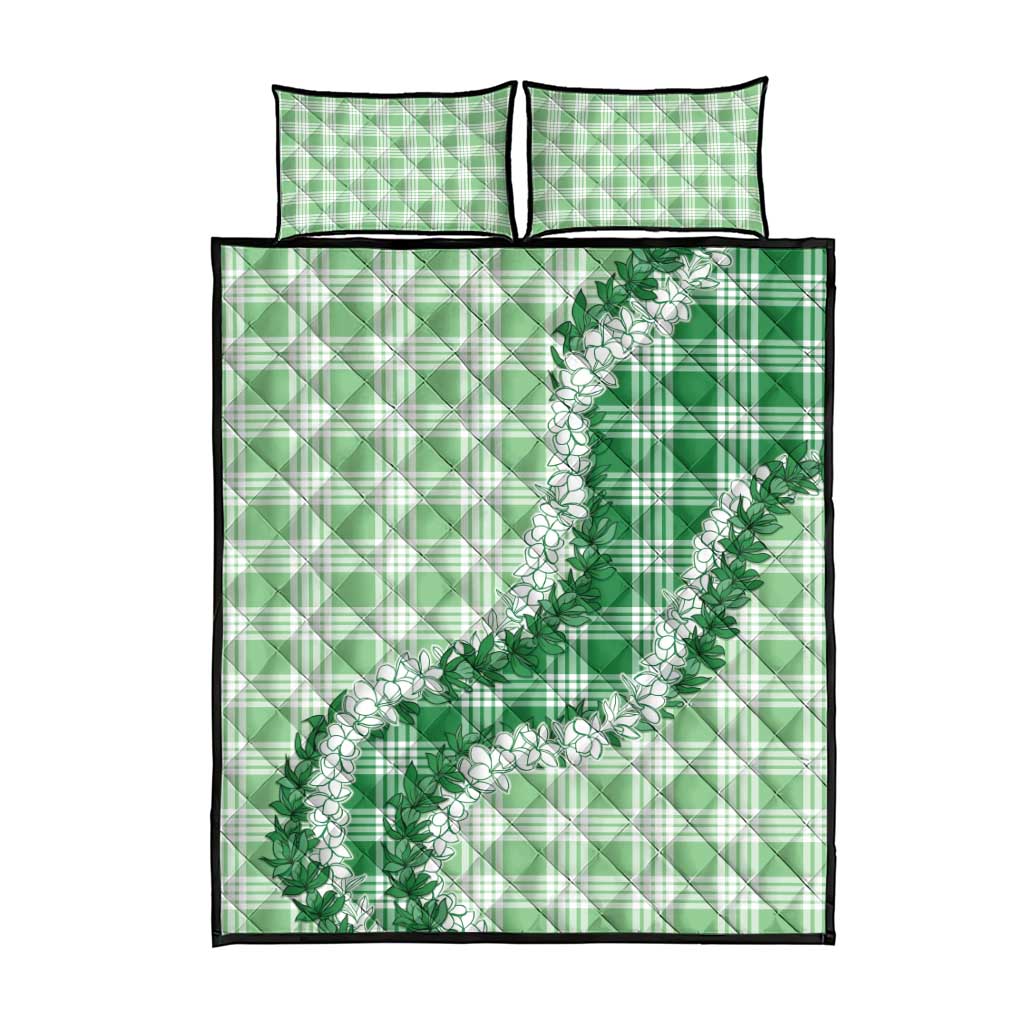 Green Hawaii Palaka Quilt Bed Set Hawaiian Honohono Lei LT05 - Polynesian Pride
