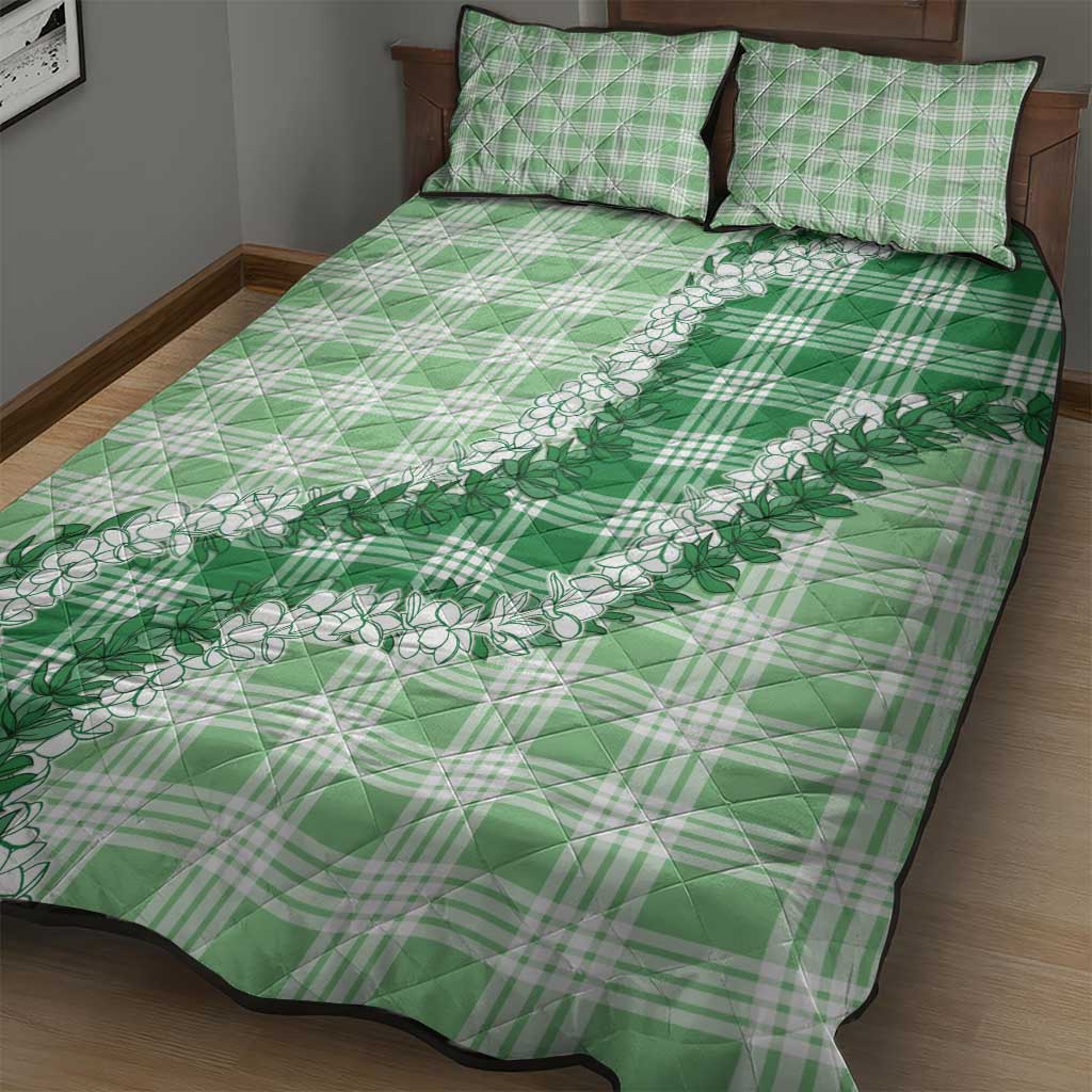 Green Hawaii Palaka Quilt Bed Set Hawaiian Honohono Lei LT05 - Polynesian Pride