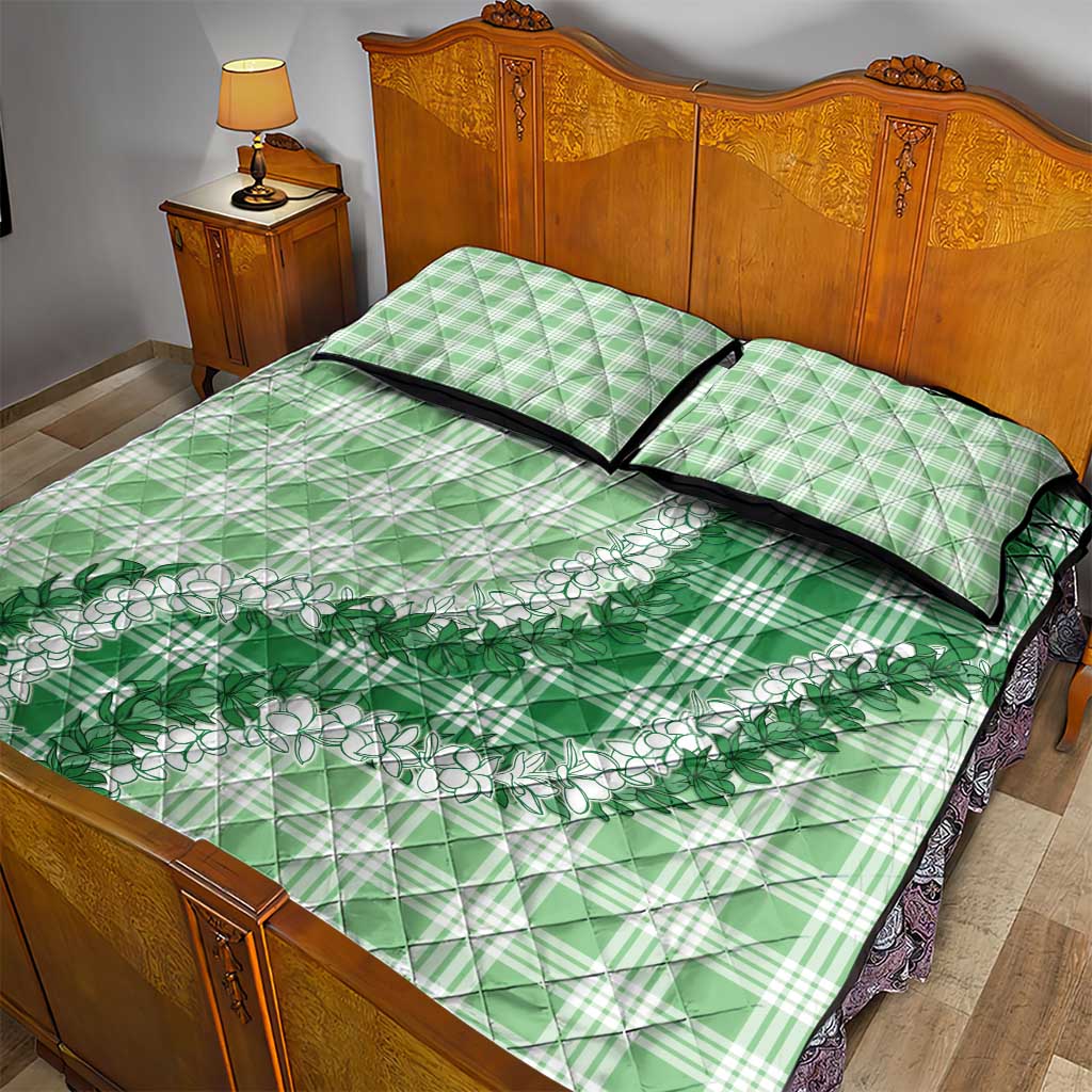 Green Hawaii Palaka Quilt Bed Set Hawaiian Honohono Lei LT05 - Polynesian Pride
