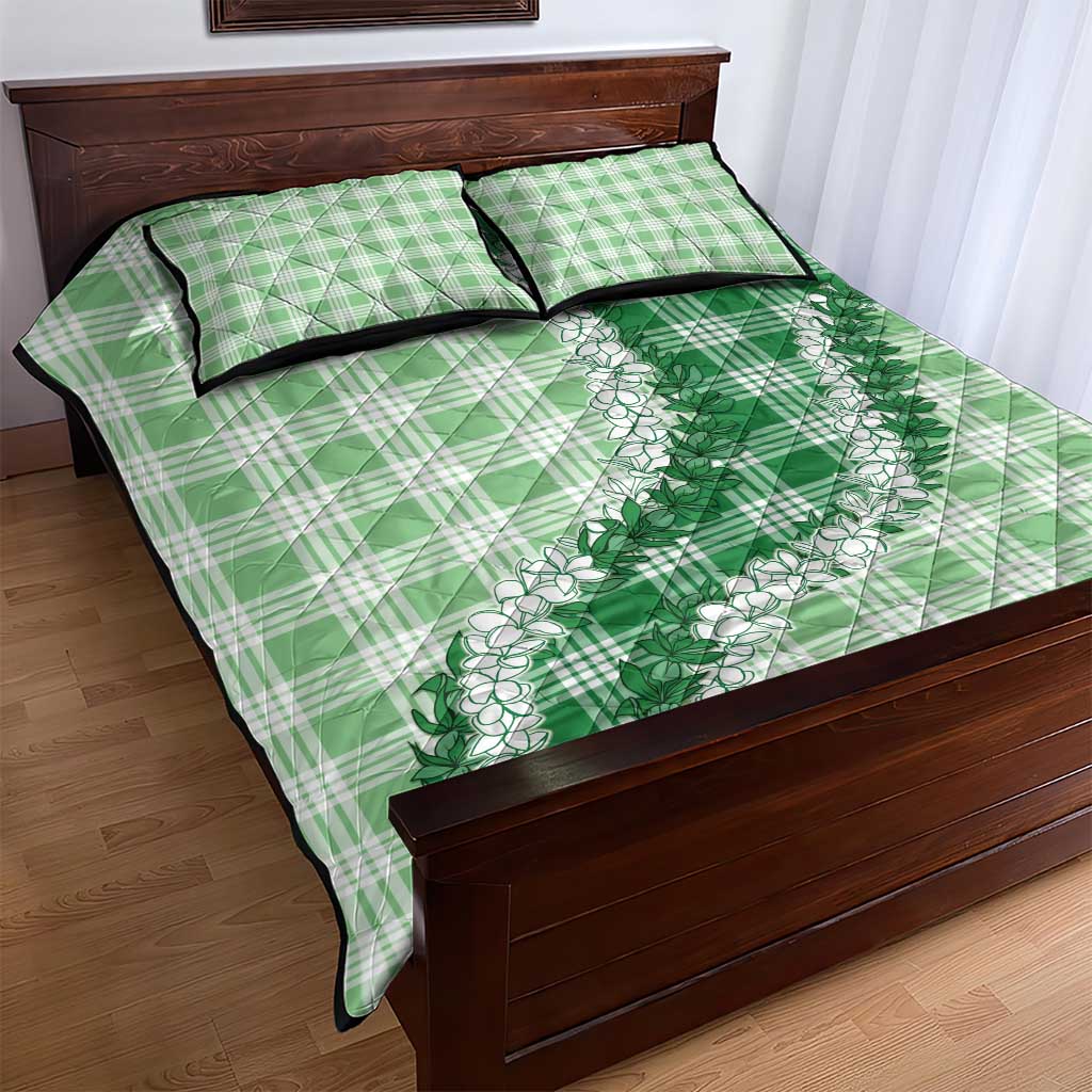 Green Hawaii Palaka Quilt Bed Set Hawaiian Honohono Lei LT05 - Polynesian Pride