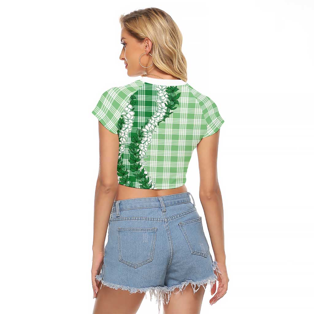 Green Hawaii Palaka Raglan Cropped T Shirt Hawaiian Honohono Lei