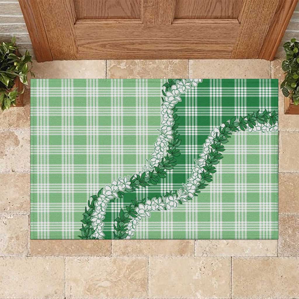 Green Hawaii Palaka Rubber Doormat Hawaiian Honohono Lei