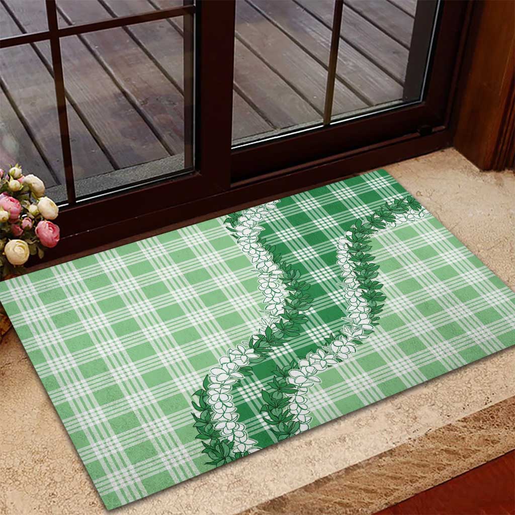 Green Hawaii Palaka Rubber Doormat Hawaiian Honohono Lei