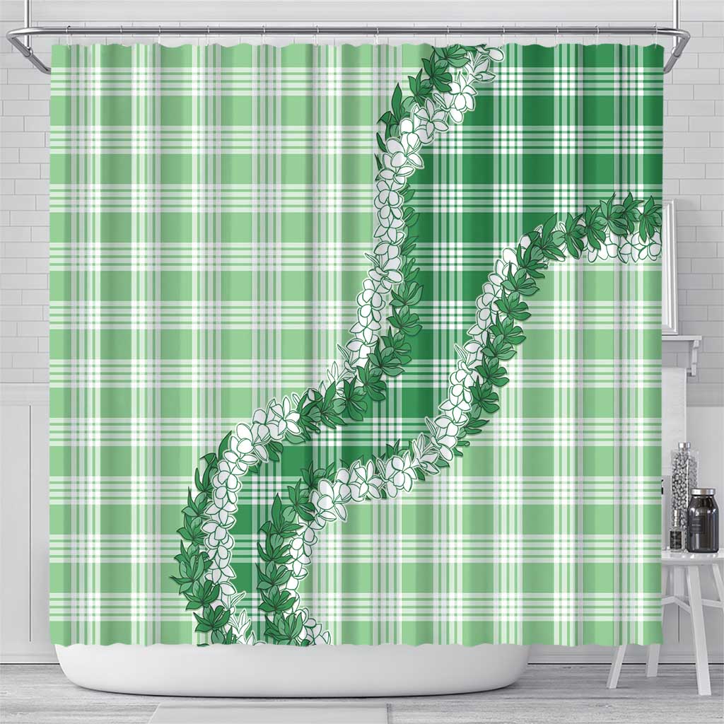 Green Hawaii Palaka Shower Curtain Hawaiian Honohono Lei