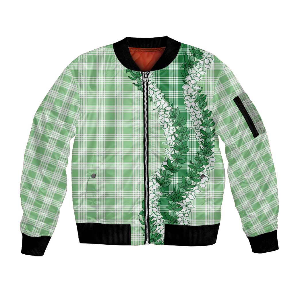 Green Hawaii Palaka Sleeve Zip Bomber Jacket Hawaiian Honohono Lei LT05 Unisex Green - Polynesian Pride