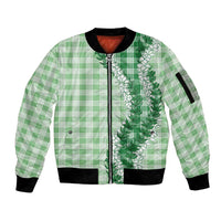 Green Hawaii Palaka Sleeve Zip Bomber Jacket Hawaiian Honohono Lei LT05 Unisex Green - Polynesian Pride