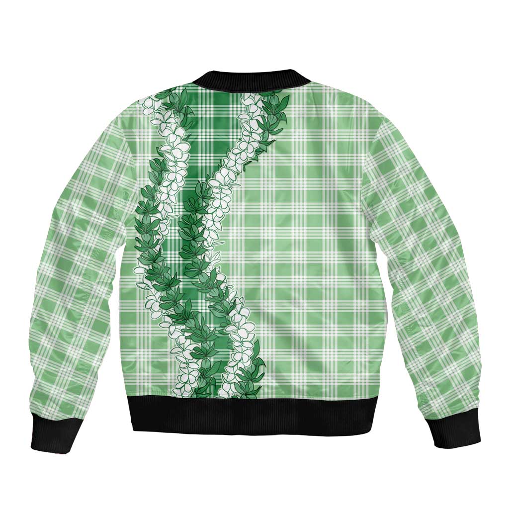 Green Hawaii Palaka Sleeve Zip Bomber Jacket Hawaiian Honohono Lei LT05 - Polynesian Pride