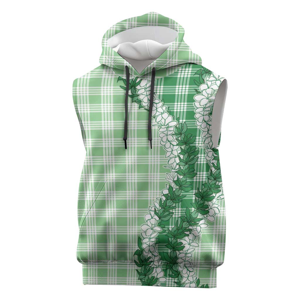Green Hawaii Palaka Sleeveless Hoodie Hawaiian Honohono Lei