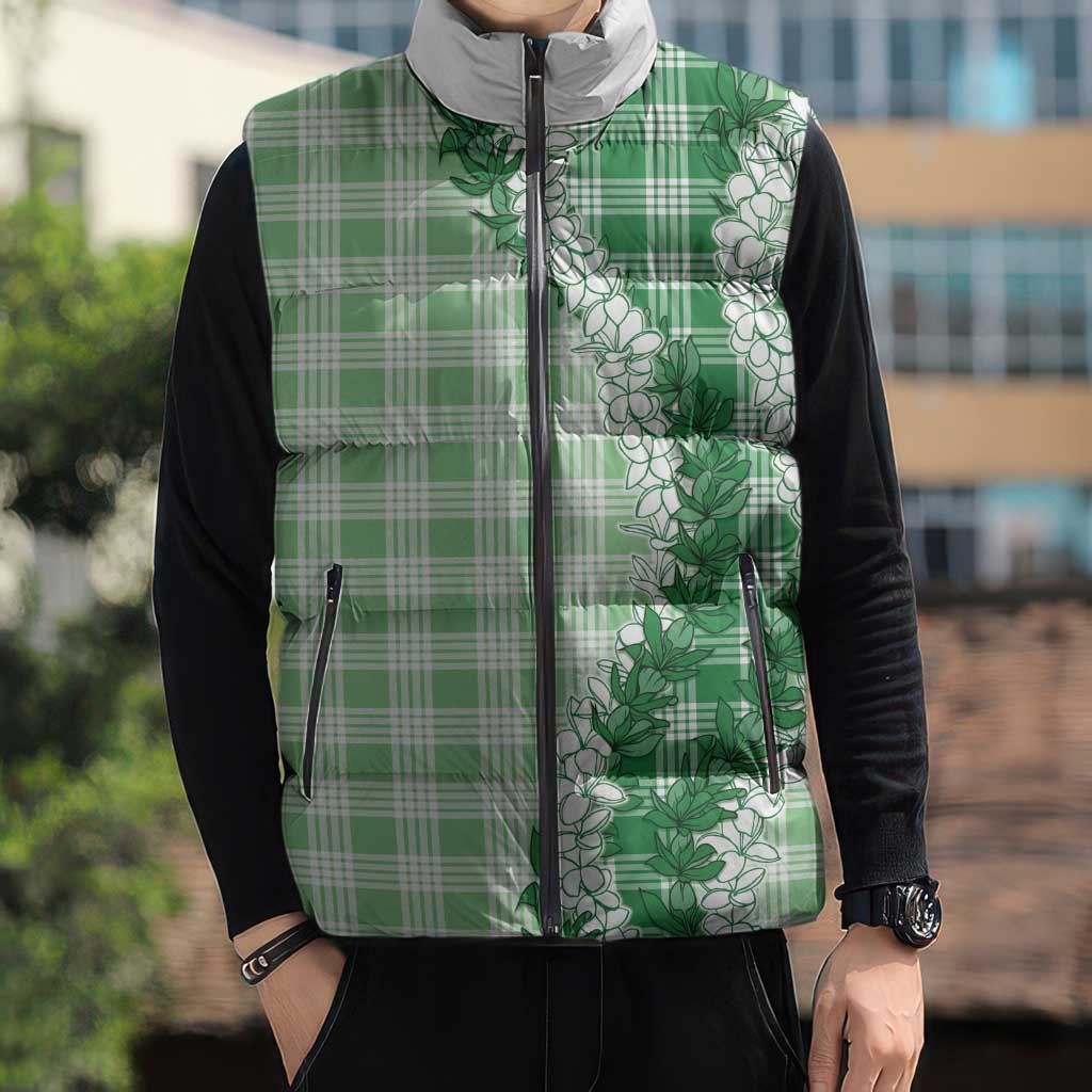 Green Hawaii Palaka Sleeveless Puffer Jacket Hawaiian Honohono Lei LT05 - Polynesian Pride