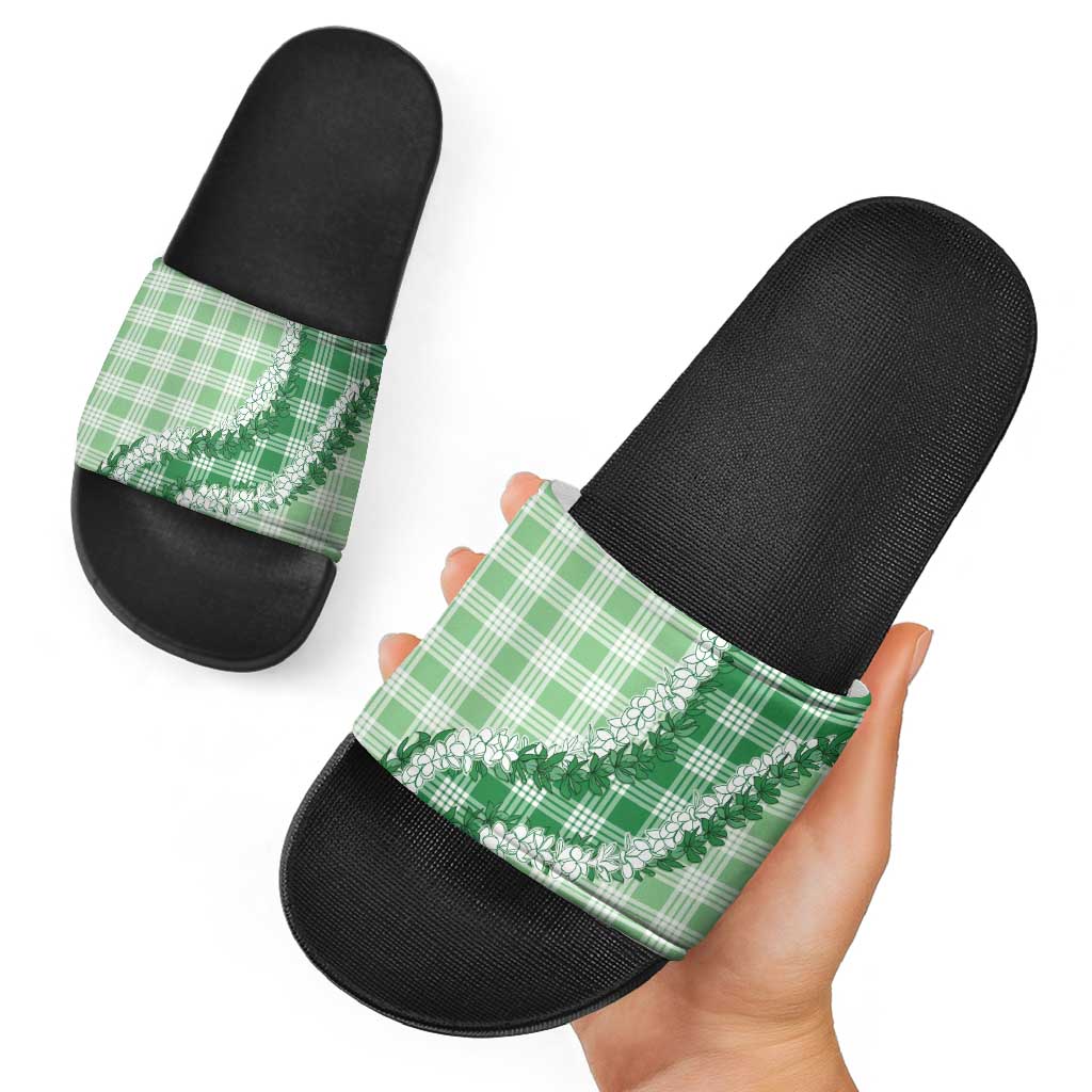 Green Hawaii Palaka Slide Sandals Hawaiian Honohono Lei LT05 - Polynesian Pride