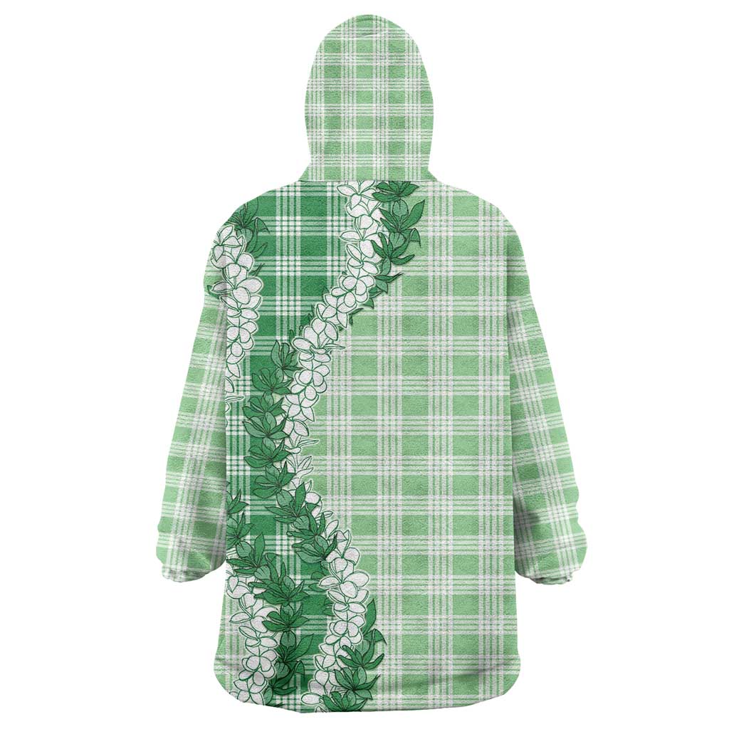 Green Hawaii Palaka Wearable Blanket Hoodie Hawaiian Honohono Lei